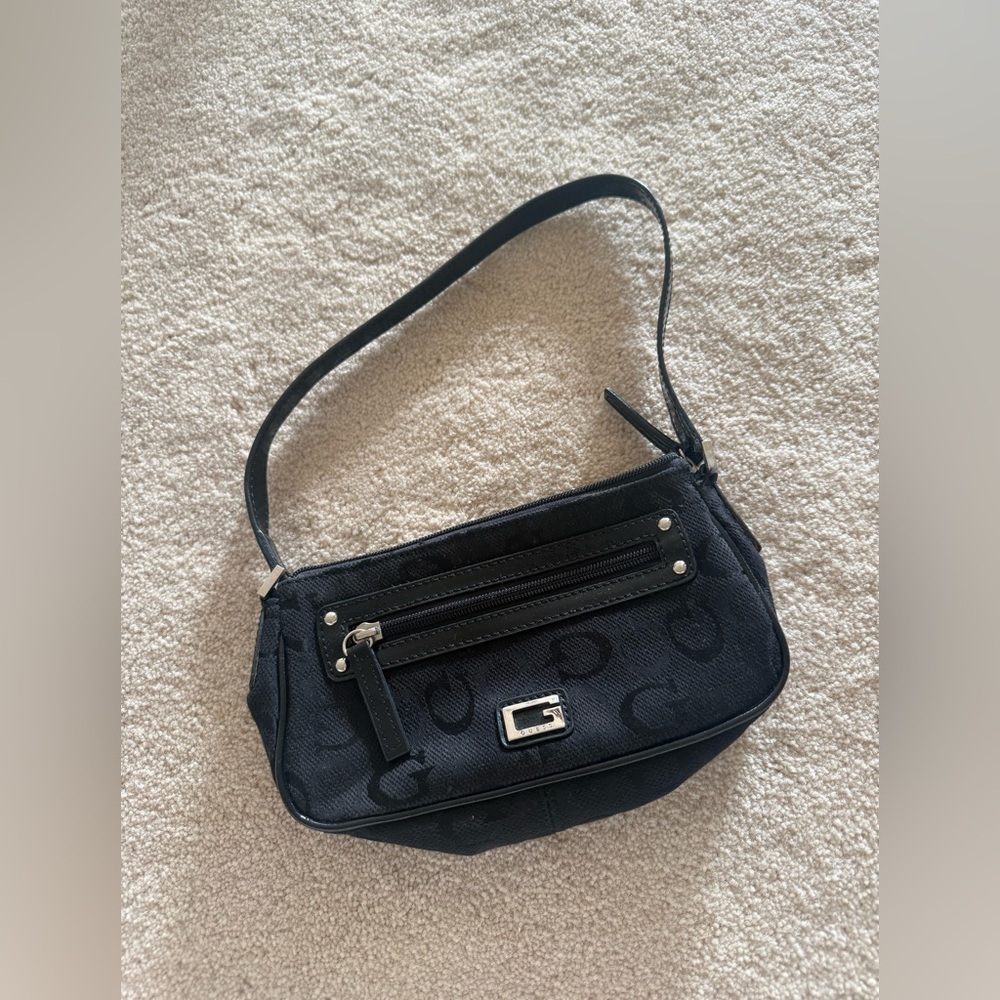 Vintage Black 90s Y2K Guess Monogram Shoulder Purse